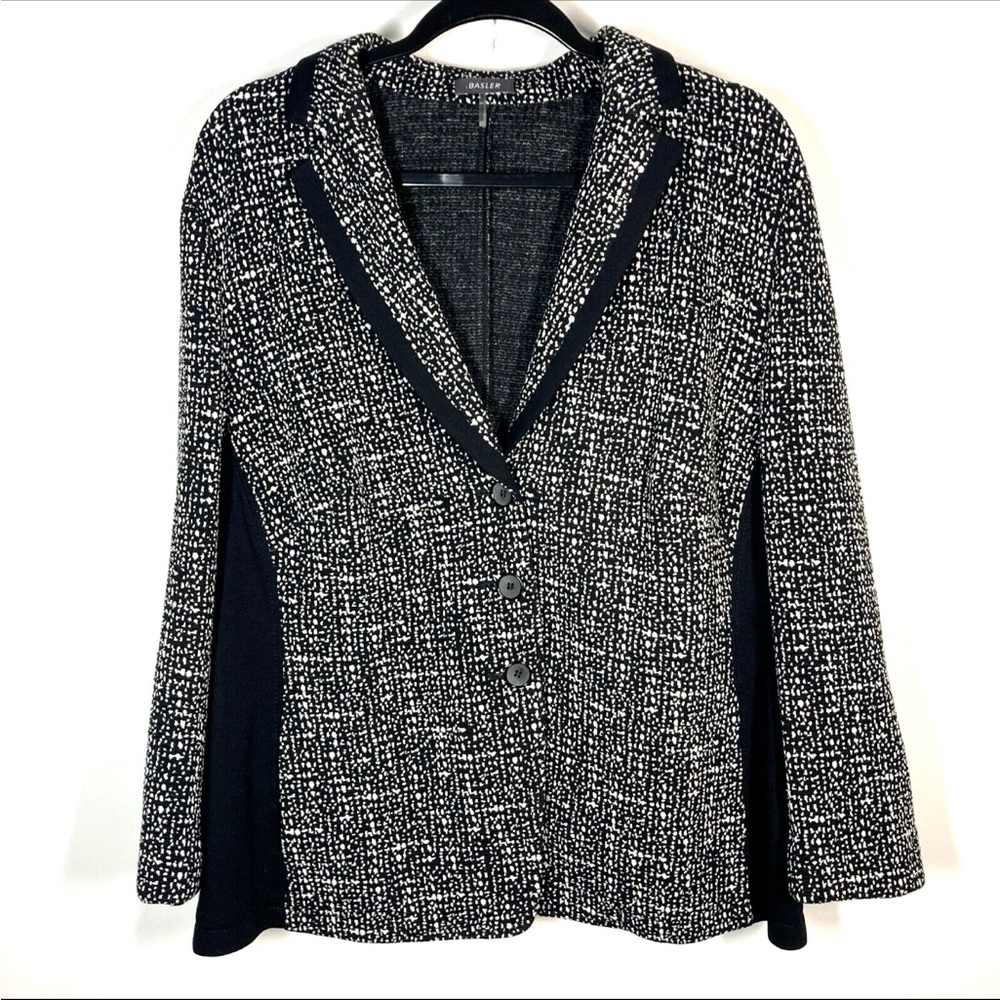 Basler 46 US 16 blazer jacket knit black white tweed
viscose stretch